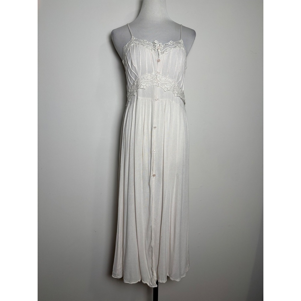 Womens Boho Gauze Strappy Midi Dress M Fairy Festival Ethereal Romantic Lace